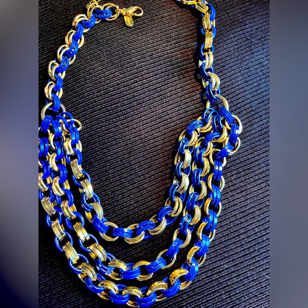 Necklace Blue and gold  3 chain necklace